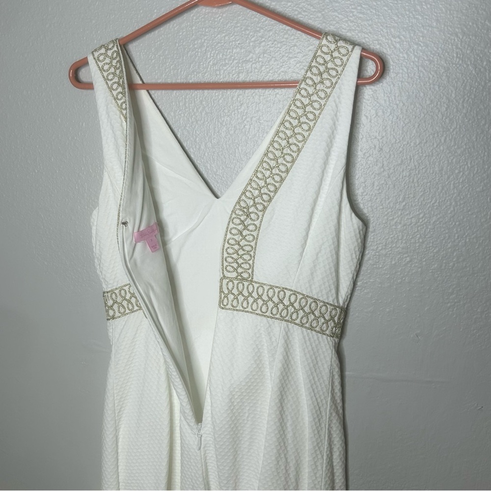 Lilly Pulitzer Aveline White Sleeveless Dress with Gold Embroidered Trim - Picture 8 of 9